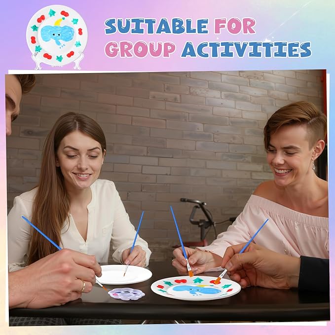 Humyoun 36 Pcs Paint Your Own Porcelain Plates Ceramic Painting Kit Includes 6 Porcelain Plates 6 Paints 12 Paint Brushes 6 Stands and 6 Color Palette DIY Unpainted Ceramic Art Crafts Kit for Adults