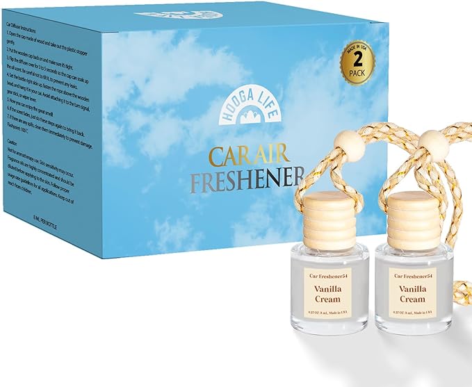 HoogaLife Car Air Freshener Diffuser 2 Pack Hanging Air Freshener Diffuser - Vanilla Cream Fragrance Oil Air D iffuser for Car, 45+ days Long Lasting Fragrance Made in USA C ar Air Fresheners (V54)