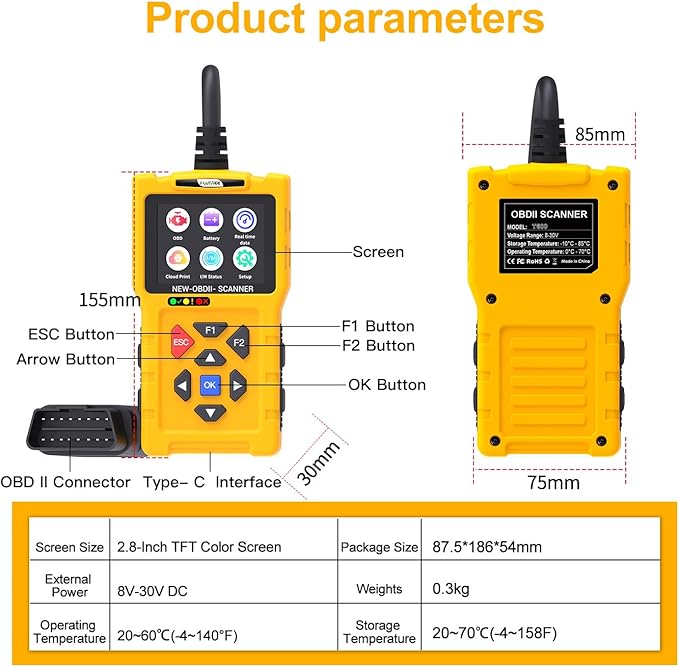 OBD2 Scanner Diagnostic Tool, 2024 Enhanced Detection Accuracy, Code Reader for Cars and Trucks 1996+, Check Engine Code Reader with Reset, Live Data, Printer, T600 OBDII Vehicle Maintenance