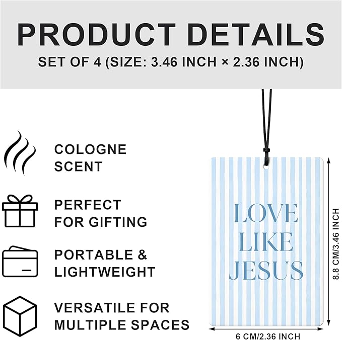 Blue Preppy Christian Car Air Freshener 4 Pcs, Coquette Blue Bow Inspirational Bible Verse Hanging Air Freshener for Cars Closet Drawer Books, Christian Girly Car Accessories for Women