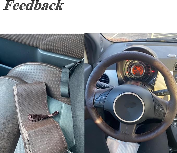 GXARTS 14.5-15-Inches Universal Steering Wheel Cover Leather Breathable Brown Coffee Color Stitch On Wrap Cover DIY Sewing Steering Wheel Protector Anti Slip Fit for Most Cars SUVs and Trucks