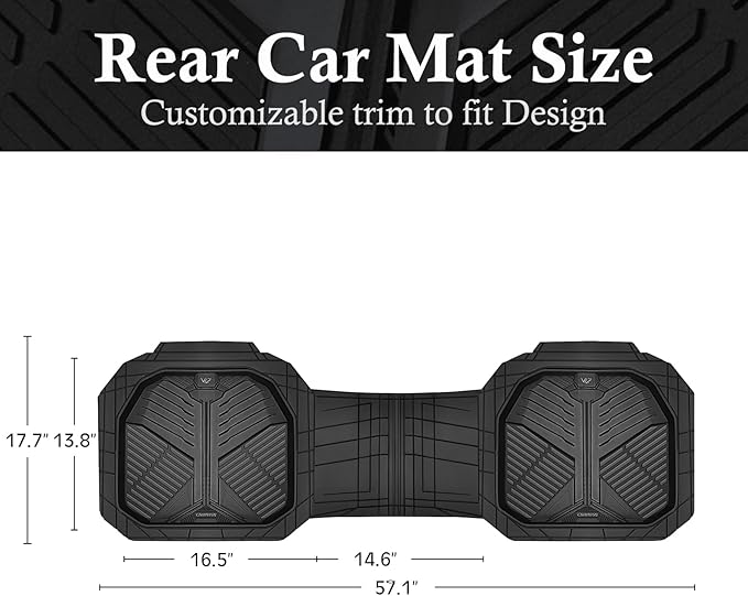 CAR PASS Heavy Duty Rubber Rear Car Mat, Deep-Dish Odorless Car Floor Mats All Weather, Universal Trim-to-Fit for SUVs Trucks Sedans, Waterproof Anti-Slip, Black