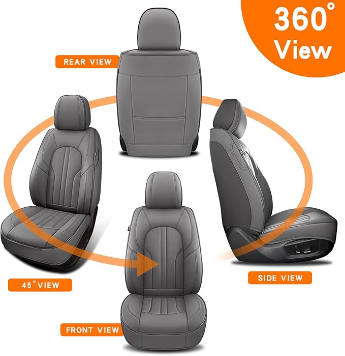 Car Seat Covers Front Seats, Comfortable Leather Car Seat Covers, Waterproof Front Seat Covers for Cars, Luxury Automotive Seat Protecor Covers for Most Sedans SUV Pick-up Truck (Gray)