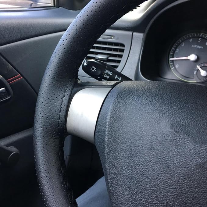 Onerbuy Universal Leather Car Steering Wheel Stitch On Wrap Cover DIY Sewing Breathable and Anti Slip, Maximum for 15-Inch Diameter Car Steering Wheel (Black)