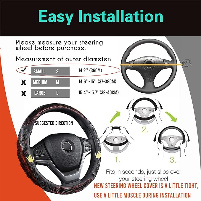 PINCTROT Small Size Steering Wheel Cover Great Grip with 3D Honeycomb Anti-Slip Design, 14 Inch (Wine Red)