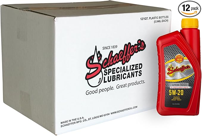 Schaeffer Manufacturing Co. 9004-012 Supreme 9000 Full Synthetic Gasoline Engine Oil 5W-20, 1-Quart Bottle (Pack of 12)