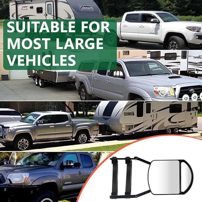 Towing Mirrors, Mirror Extensions For Towing, 360 Degree Rotation Clip-on Dual View Tow Mirrors for Vehicle Car Truck Trailer, 2pcs