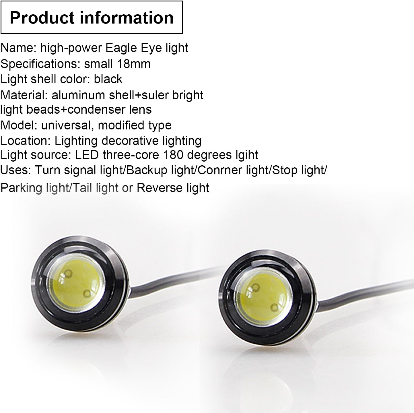 LEADTOPS 10Pcs 18mm 12V Red Eagle Eye LED Car Fog DRL Daytime Running Light Backup Reverse Tail Rock Lights Small bulb (Red light, Black Case)