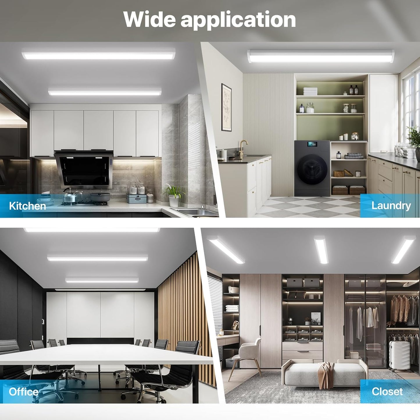 HYPERLITE 4FT LED Wraparound Light 6600LM, 60W/50W/40W, 4000K LED Shop Lights Surface Mounting,AC120V Led Ceiling Wraparound Light for Garage, Office Kitchen, Hallway, Fluorescent Replacement, 4P