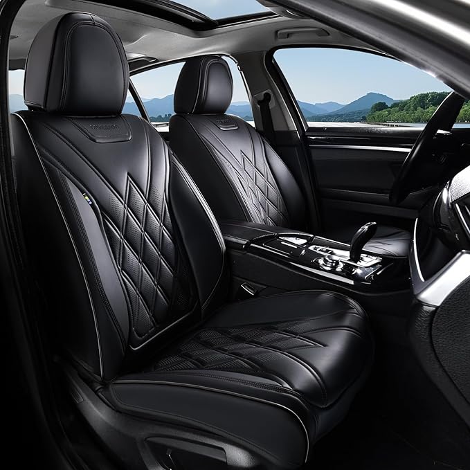 Coverado Car Seat Covers Full Set, Seat Covers for Cars, Front Seat Covers and Back Seat Cover Waterproof Leather Automotive Seat Cover, Universal Car Interior Protectors Cushion for Most Cars