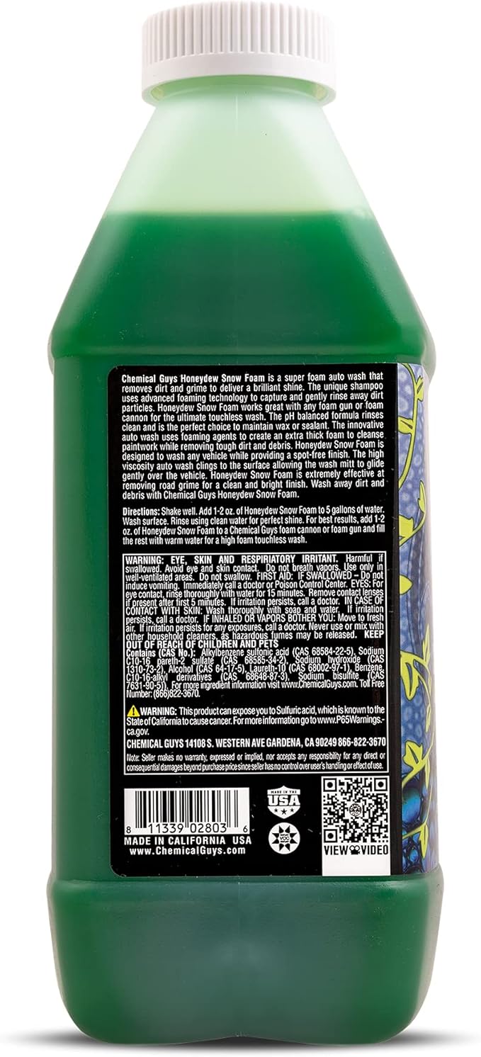 Chemical Guys Honeydew Snow Foam Car Wash Soap - Works with Foam Cannons or Bucket Washes for Cars, Trucks, Motorcycles, RVs, and More, Super Suds, Honeydew Scent - 64 oz (Half Gallon)