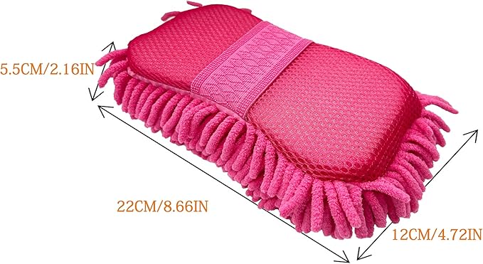 Microfiber Car Wash Sponge-Non-Scratch Wash Mitt-Two Sided Chenille Microfiber Washing Sponge-Mitt for Cars, Trucks, SUVs, Boats(2 Pack Pink)