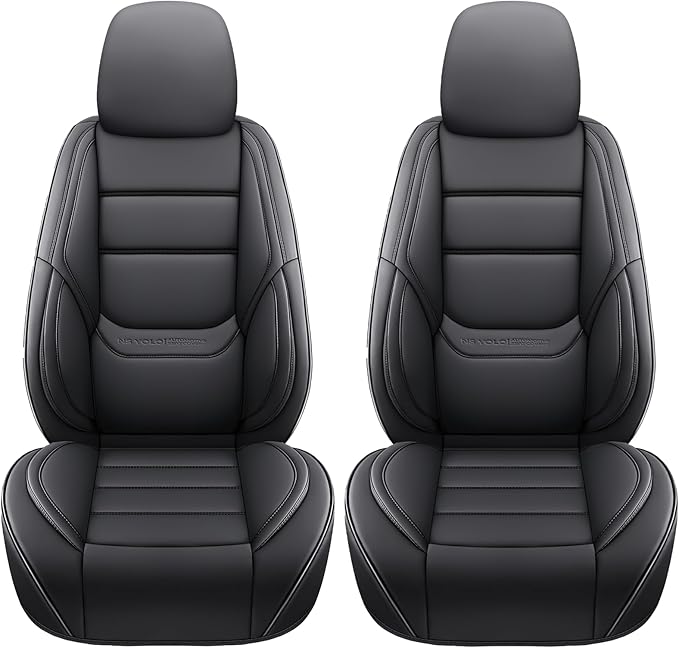 NS YOLO Leather Car Seat Covers Front Pair,Universal Fit for Most Cars,SUVs and Sedans,Waterproof Luxury Leatherette Cushions, 2 Car Seat Protectors (Black, Front Pair-2 Seats(Driver and Passenger))