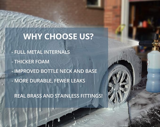McKillans Car Wash Foam Cannon for Pressure Washer - Snow Lance Soap Dispenser for Car Washing with Adjustable Thick Foam - Including 1/4 Quick Connector