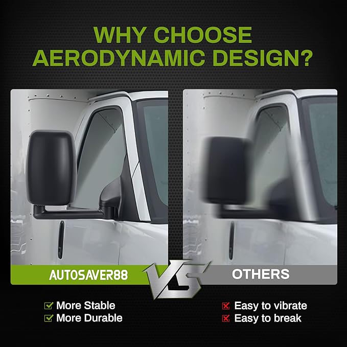 AUTOSAVER88 Towing Mirrors Compatible with 2003-2019 Chevy Express GMC Savana 1500 2500 3500, Manual Folding Manual Control Glass Door Mirror Side Mirror Tow Mirror Black Housing