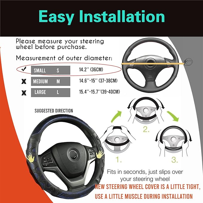 PINCTROT Small Size Steering Wheel Cover Great Grip with 3D Honeycomb Anti-Slip Design, 14 Inch (Blue)