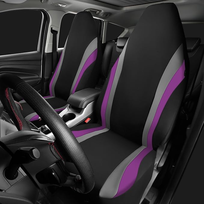 CAR PASS AquaShield Neoprene Waterproof Car Seat Covers Front Seats Only, High Back Bucket Seat Cover,Airbag Compatible,Seat Covers for Women Girl, Universal Fit for Auto Truck Van SUV (Black Purple)