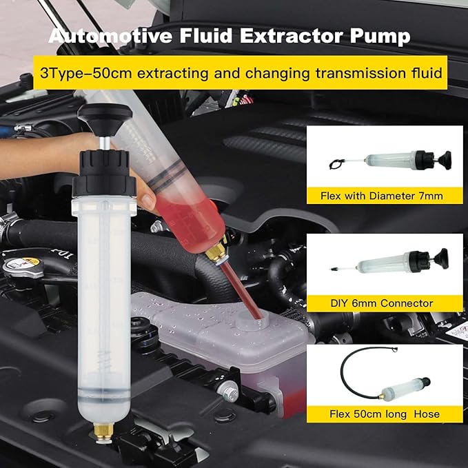 Automotive Fluid Extractor Pump,Oil Change Syringe with Long Hose,Syringe Style Pump for Power Steering Transmission Gear Oil & Brake Fluid Changes, Hand Vacuum Pump 200CC/200ML-3 ProType