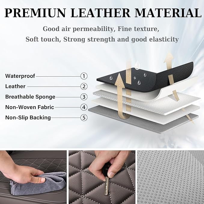 Coverado Leather Car Seat Covers, Waterproof Dooge Ram 1500 Seat Covers Compatible with 2002-2025 Dodge Ram 1500 2500 3500 with Flat Bench (Full Set, Coffee)