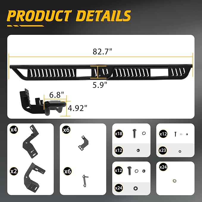 Running Boards Compatible with 09-18 Ram 1500/10-25 Ram 2500 3500 Crew Cab(Incl 19-24 Classic), 4 Stairs Design Step Bars Nerf Bars Heavy Duty Carbon Steel Rock Sliders