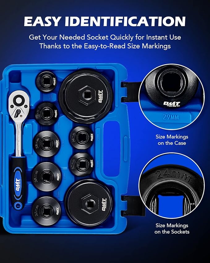 Orion Motor Tech Oil Filter Wrench Set, 10pc Oil Filter Socket Set, 3/8" Drive Metric Oil Filter Cap Wrench Removal Tool Kit, Low Profile Oil Filter Socket Set Compatible with Toyota VW BMW Mercedes