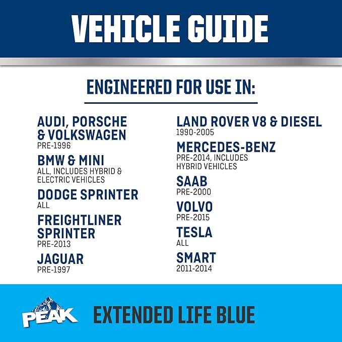 PEAK OET Extended Life Blue 50/50 Prediluted Antifreeze/Coolant for European Vehicles, 1 Gal. (Pack of 2)