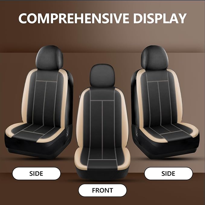 Neoprene Waterproof Car Seat Covers, Premium Cloth Seat Covers, Car Seat Cover Front Seats Airbag Compatible, Universal Automotive Comfort for Most Cars,Trucks,SUVs(Black Beige 816)