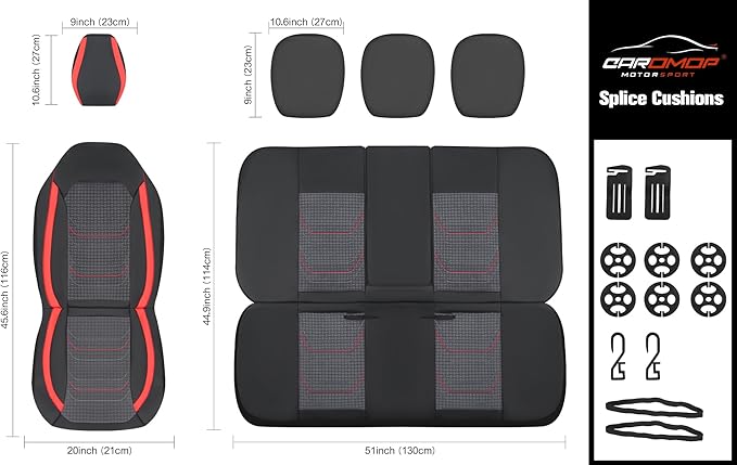 CAROMOP Premium PU Leather&Flannel Car Seat Covers 2 Front Set with Breathable Cloth,Universal Fit for Most Car Interior Covers-Sedan Truck SUV(Black/Red)