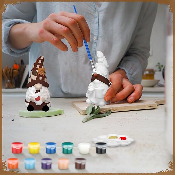 Eersida 6 Sets Coffee Gnome Ceramics to Paint Ready to Paint Your Own Ceramic Coffee Gnome Statues DIY Unpainted Ceramics Paintable Figurines Kit Crafts with Brush Palette Christmas