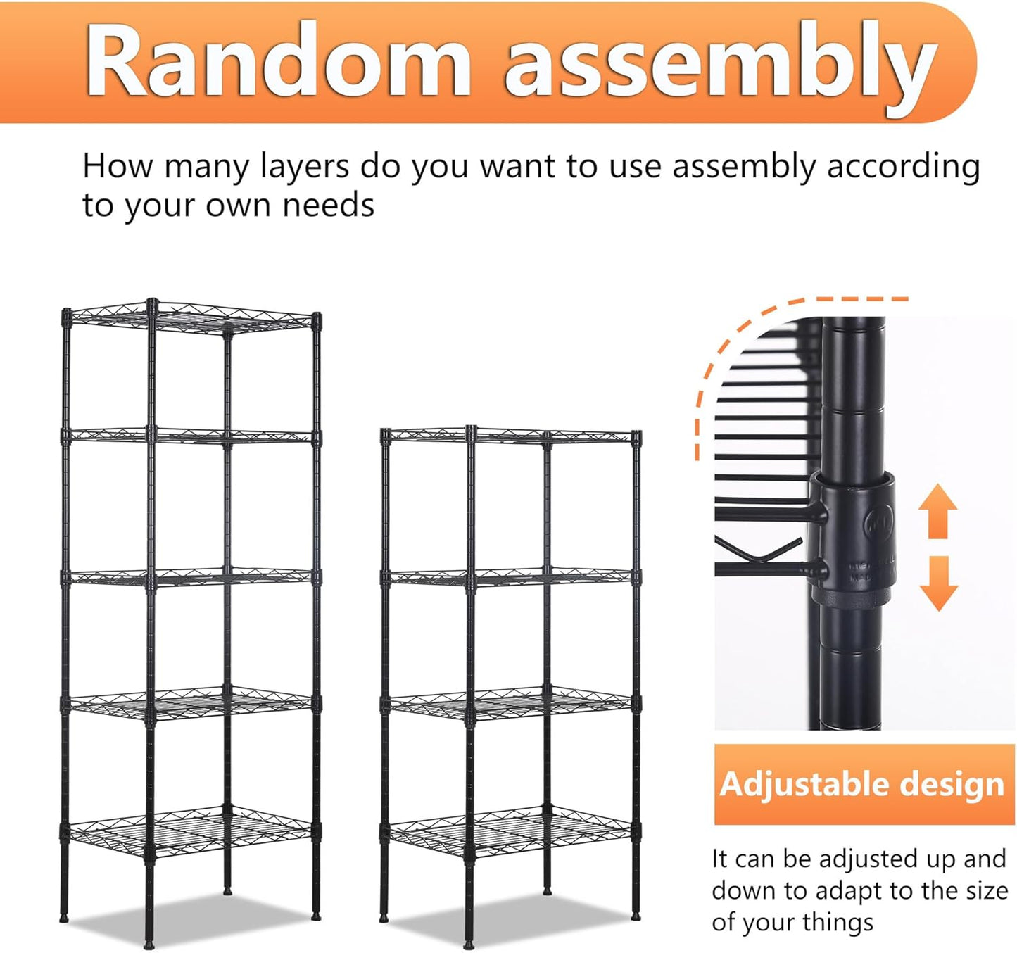 BestOffice 5 Tier Garage Shelving Heavy Duty Metal Shelves 17”D x 12”W x 48”H Easy Assemble Storage Shelves NSF Certified Wire Shelving with Leveling Feet for Garage Home Office, Black