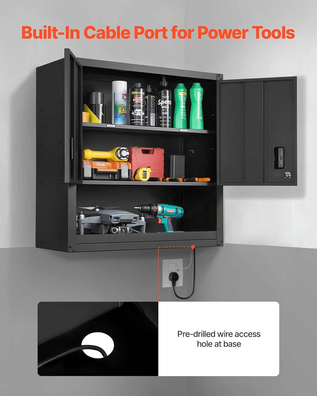 VEVOR Metal Wall Cabinet, 30W x 12.01D x 30H Inch, Steel Floating Hanging Storage Cabinet with Locking Doors and Adjustable Shelf for Garage, Basement, Kitchen, Warehouse Assembly Required, Black