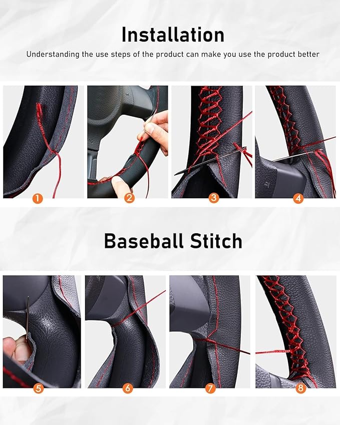 BELINOUS Suede Steering Wheel Leather Wrap (Size L3, Black)