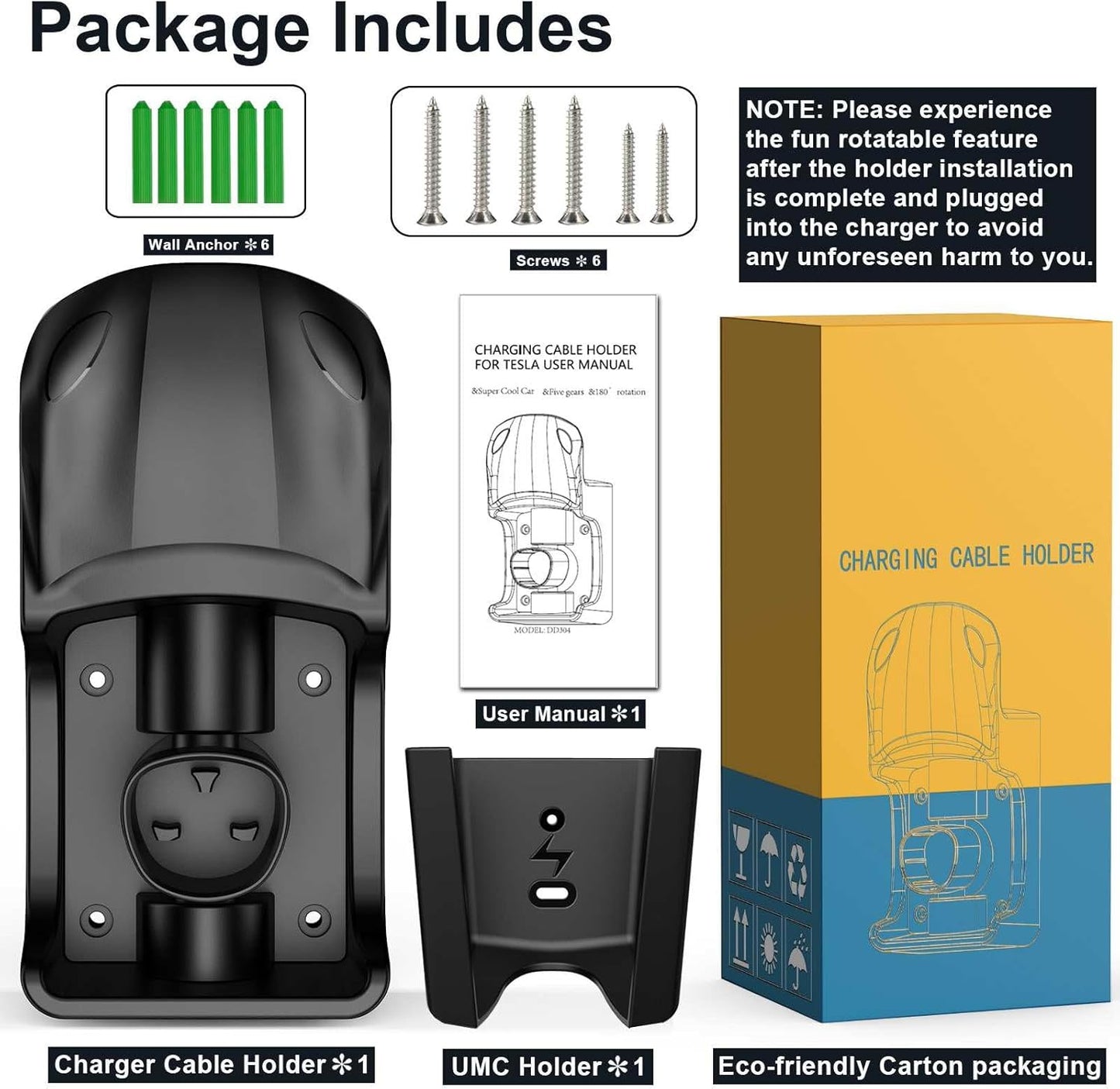 Tesla Charger Holder Wall Mount Tesla Charging Cable Organizer for Tesla Mobile Connector, Swivel NACS Holster