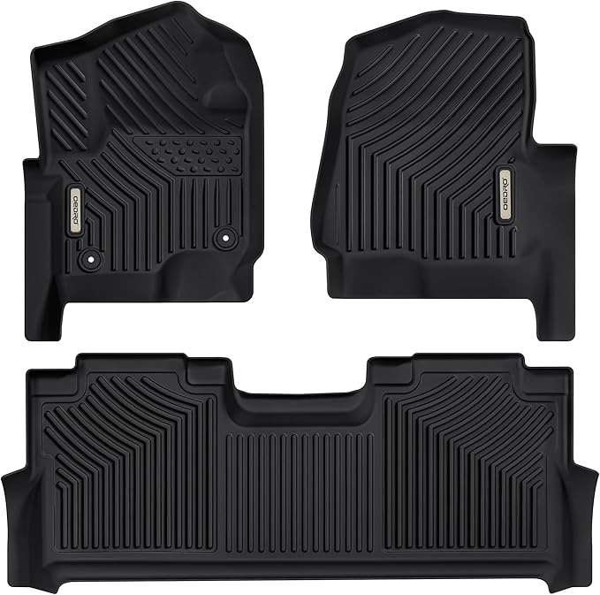 OEDRO Floor Mats Fits for Ford F250/F350/F450 2025-2017 Super Duty Crew Cab w/Under Seat Storage, TPE All Weather Custom Fit F-250/F-350 Car Accessories 1st&2nd Bucket Seats