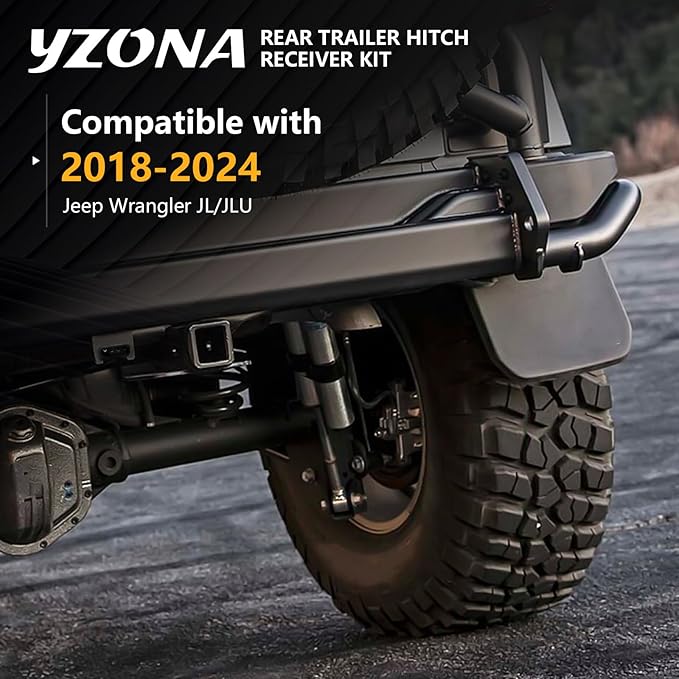 Tow Hitch 2 Inch, for Jeep Wrangler Tow Hitch Trailer Kit Compatible with 2018 2019 2020 2021 2022 2023 2024 JL JLU Hitch Receiver with Cover, 2 Inch Rear Bumper Towing Combo (2 Door & 4 Doors)