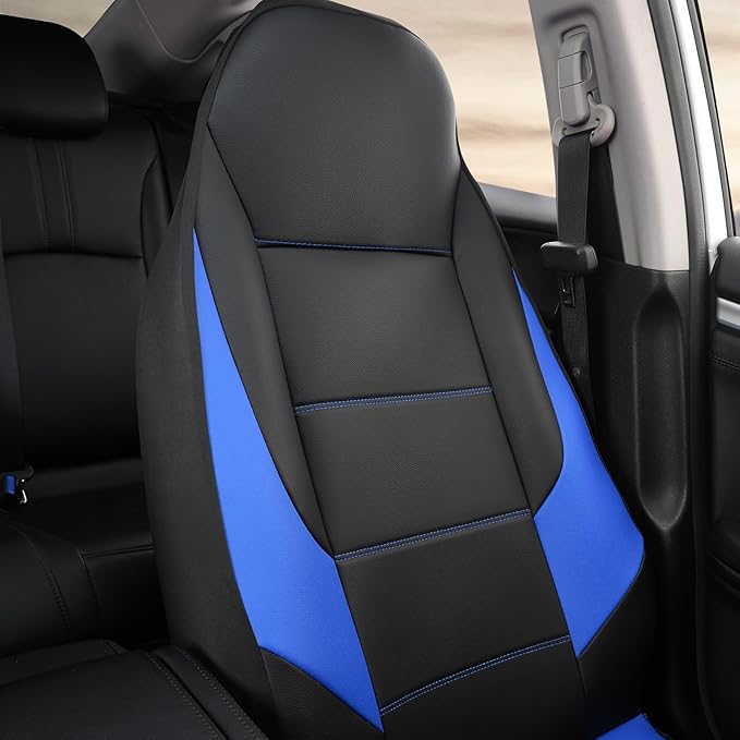 GIANT PANDA Front Car Seat Cover for Jeep Wrangler TJ (1997-2006),Leather Bucket Seat Covers Custom Fit Jeep Accessories (Blue+Black) 2-Pack