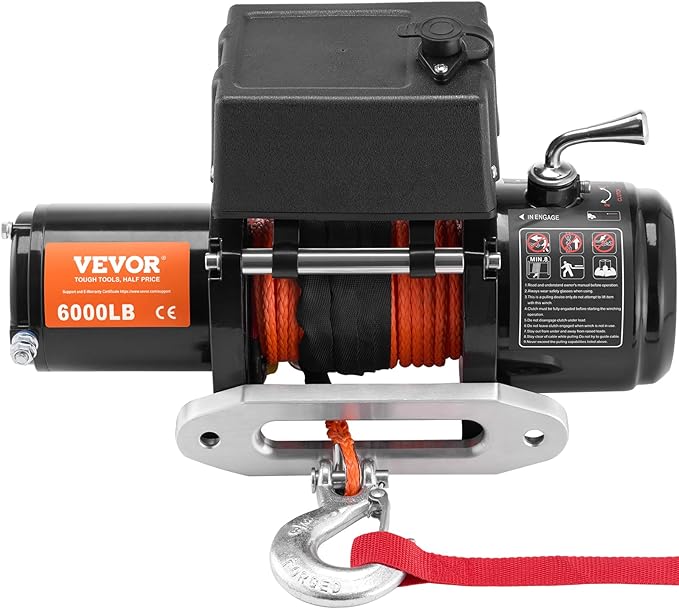 VEVOR Electric Winch, 6000 lb Truck Trailer Winch, 12V DC 1/4 in x 55 ft Synthetic Rope Aluminum Fairlead Wireless & Wired Remote Control, IP55 Waterproof Towing for Off Road SUV ATV UTV Jeep Boat