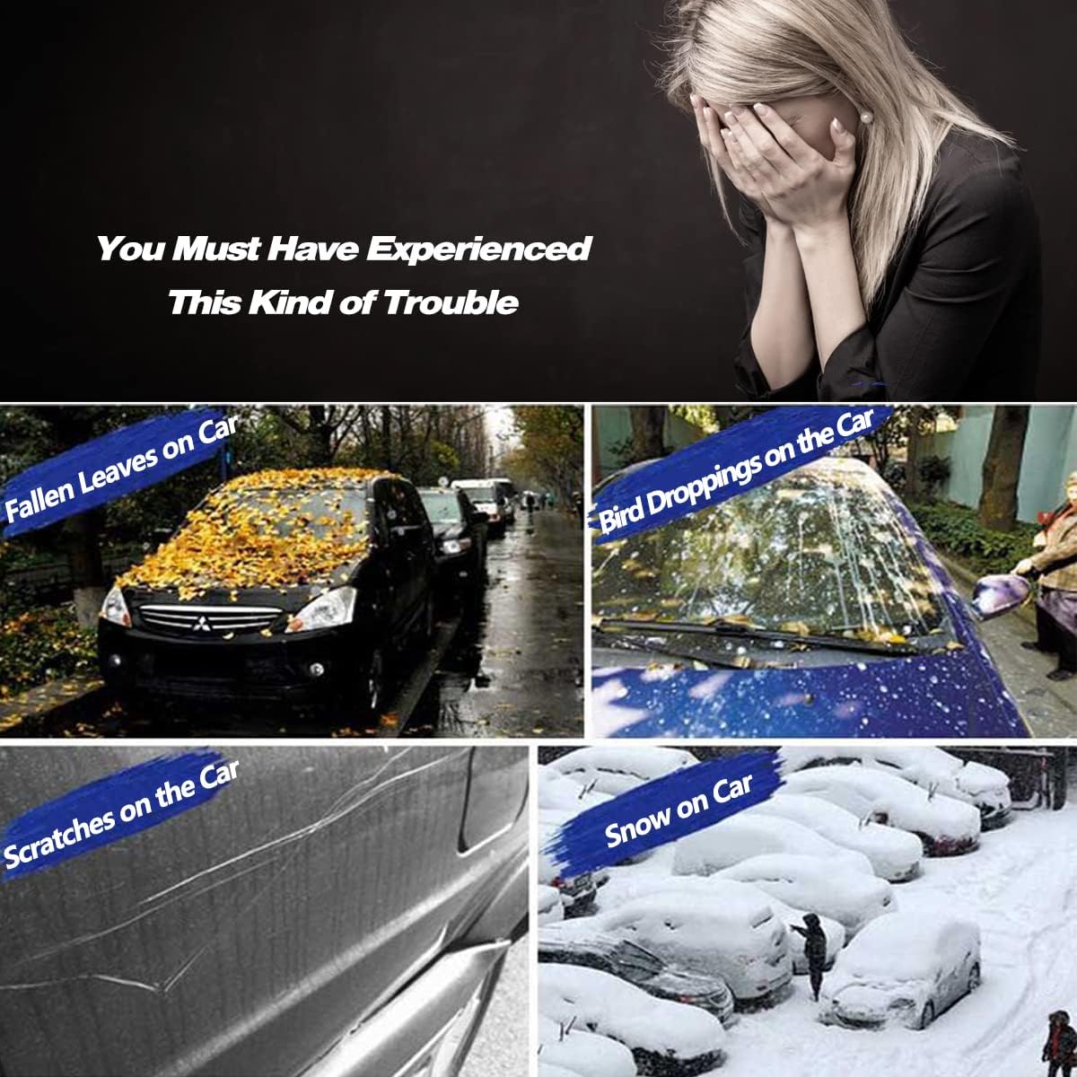 AUQDD 6-Layers PEVA New Material Sedan SUV Full Padded Car Cover Waterproof All Weather Weatherproof UV Sun Protection Snow Dust Storm Resistant Outdoor Exterior Custom Form-Fit Straps 165"-179" Grey