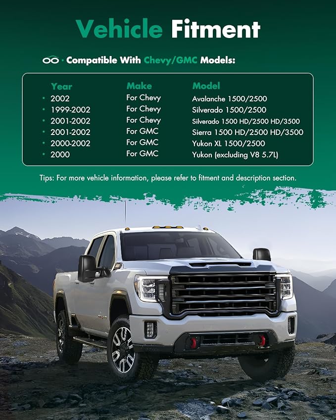 SCITOO Compatible with Towing Mirrors fit for 1999-2002 for Chevy for GMC for Silverado for Sierra 1500 2500 2000-2002 for Suburban 1500 2500 Power Heated Telescoping Tow Mirrors Pair Set