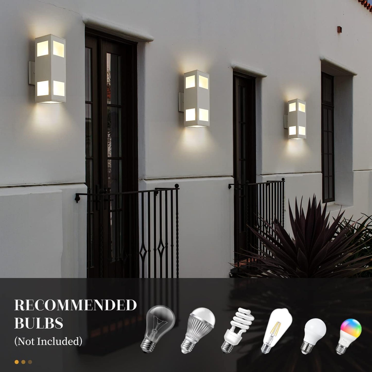 harriet Porch Lights Outdoor Modern - IP64 Waterproof Aluminum and Tempered Glass Cover, 13" Rectangular Up/Down Wall Sconce for Porch, Garage & Patio, Exterior Lighting, White