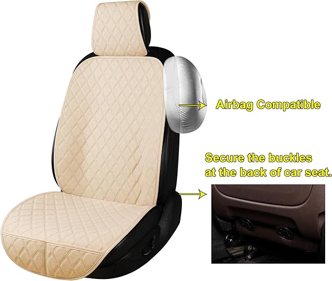 ENOGE Linen Car Seat Covers Front Seat Covers Breathable Cloth Fabric Car Seat Protector Universal Fit Most Automotive, Van, SUV, Trucks (Beige, 2 Front)