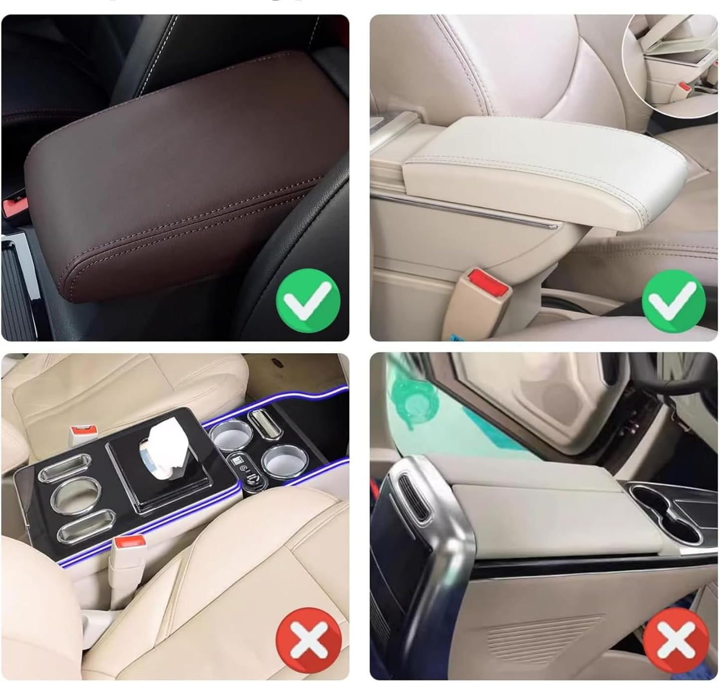 Arm Rest Cover for Car with 2 Storage Bags, Central Console Cover Armrest Pad, Suede Leather, Auto Interior Accessories for Most Vehicles, All-Season Comfort, Brown