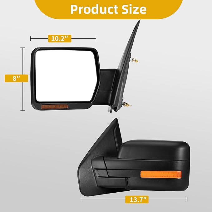 DWVO Left Driver Side Mirror Compatible with 2007 2008 2009 2010 2011 2012 2013 2014 Ford F150, Door Mirror with Power Heated Manual Folding, Turn Signal Towing Mirrors