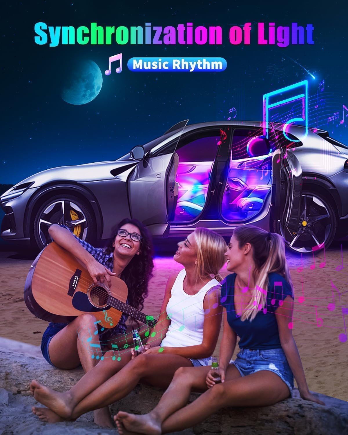 Interior Car Lights, Led Lights for Car Accessories, Birthday Gifts for Women Men, Halloween Trunk or Trick Car Decorations Kit APP Remote Control with Changer Color Change Lights for Jeep Truck Decor