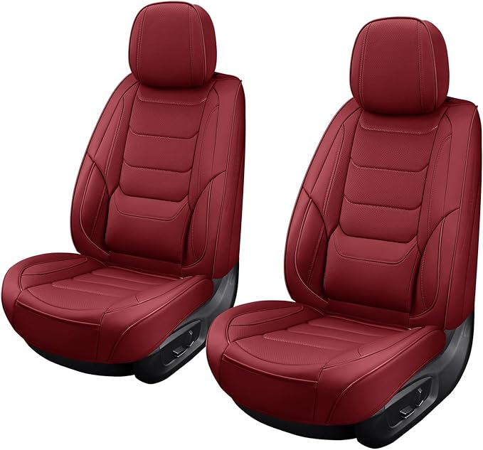 Front Seat Covers for Cars Breathable Leather Seat Covers Waterproof Seat Protectors Universal Fit for Most Automotive Cars SUV Trucks(Red, Front Pair)