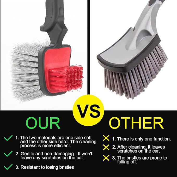 Wheel and Tire Brush for Cleaning Wheels, Tires and Rims, Car Wash Wheel Well Brush, Soft & Stiff Bristle Double Head Car Detailing Tire Scrub Cleaner Brushes