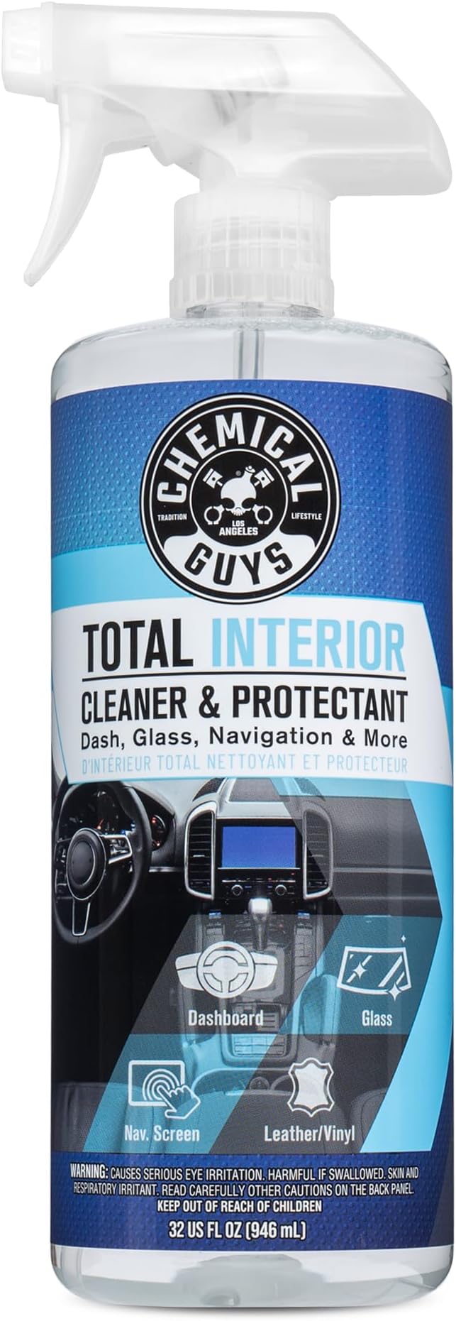 Chemical Guys Total Interior Cleaner and Protectant - Cleans and Protects Leather, Vinyl, Plastic, Rubber, Glass, and Fabric with Streak-Free Finish, Safe for Cars, Trucks, SUVs, and More - 32 oz