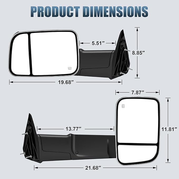 Tow Mirrors Compatible with 2009-2018 Dodge Ram 1500, 2010-2018 2500 3500, Flip Up Extended Trailer Towing Side Mirrors w/Smoked Turn Signal, Power Heated, Chrome