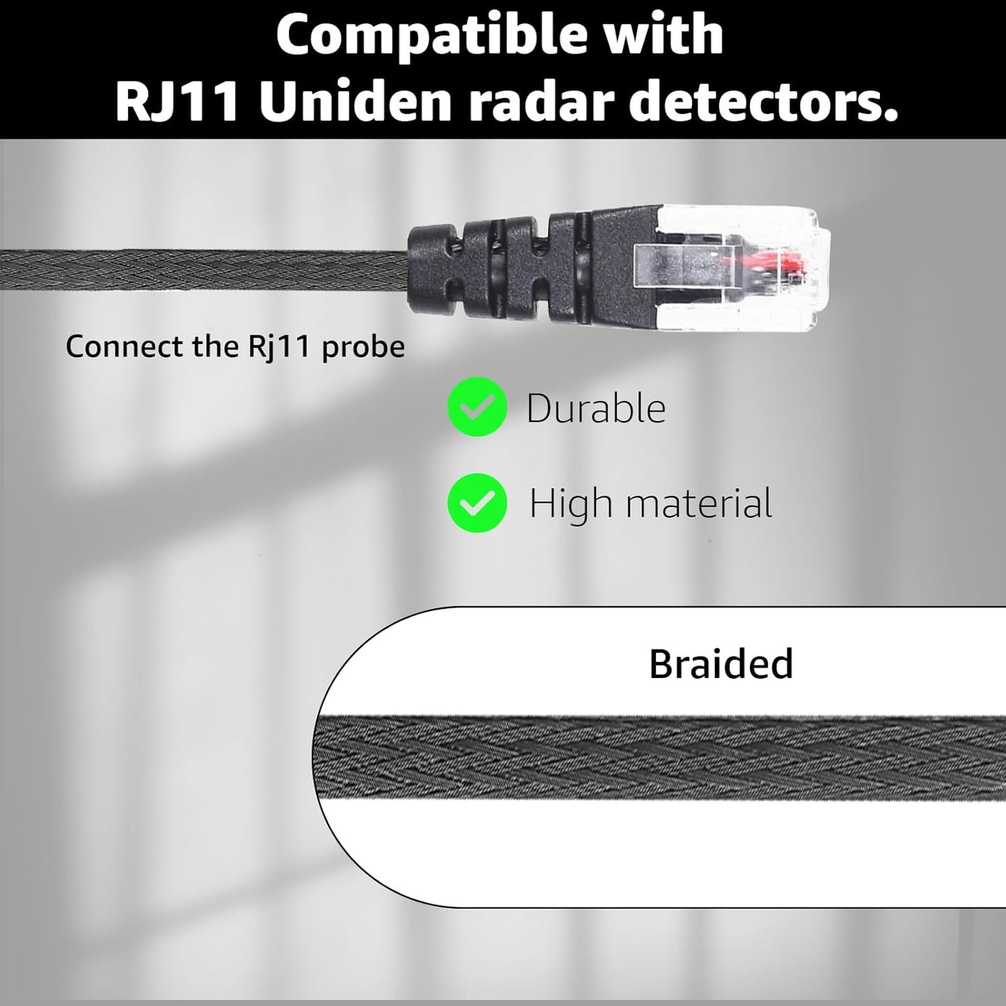 1PC RJ11 Replacement Mirror Wire Power Cord for Uniden Radar Detectors,Fits R4 R3 R1 R7 R8 Model(3005201U)
