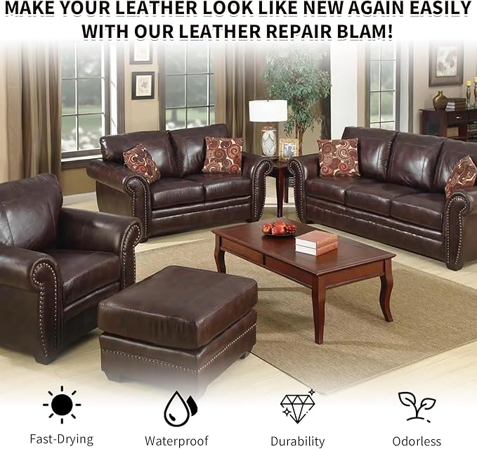 Dark Brown Leather Recoloring Balm,Leather Couch Scratch/Stain Remover,Leather Repair kit for Vinyl Furniture and Car Interior,Leather Dye Paint for Scratched and Faded Leather Couches